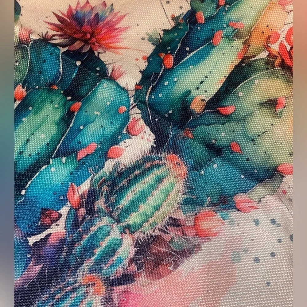 THROW PILLOW COVER w/ Watercolor Succulents Boho  Indoor/Outdoor Cactus 17.2” SQ